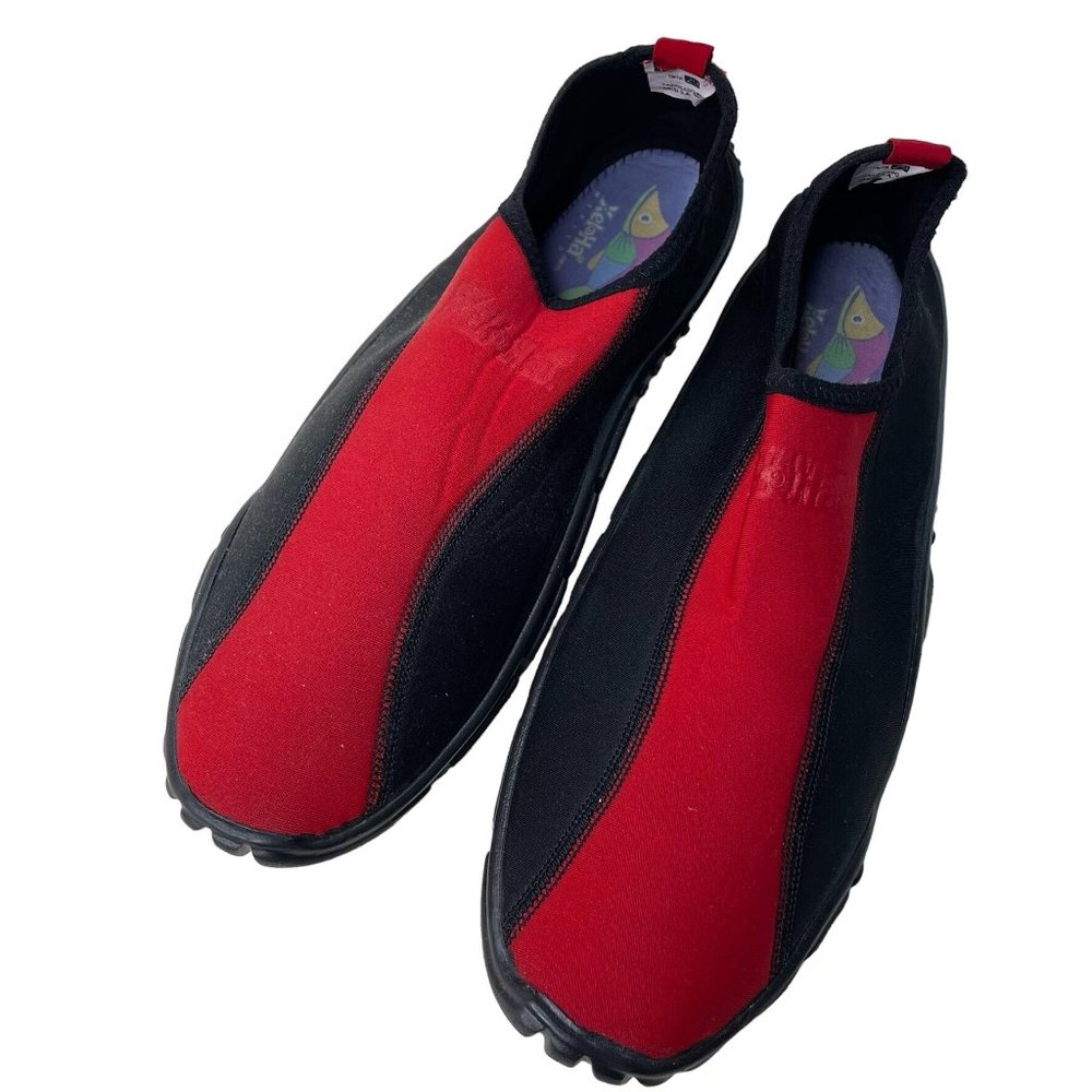 Mens Aqua Water Socks Beach Pool Shoes Red Black Non Slip Treads Size 11.5 u
